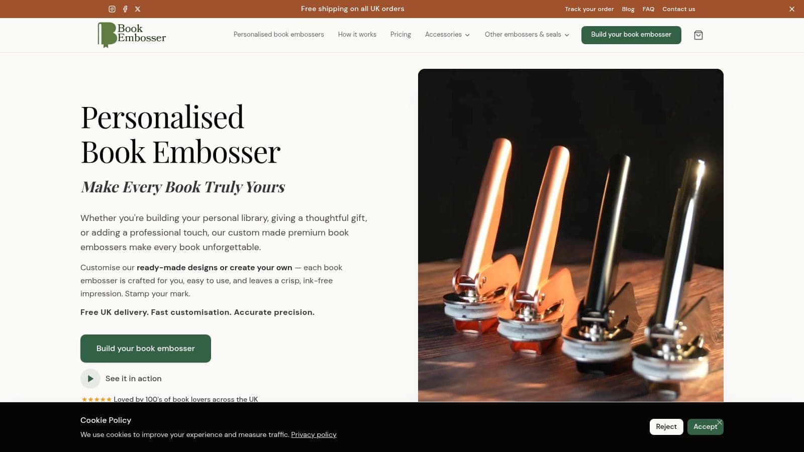 Personalised book embossers in copper, chrome and black – a lasting teacher appreciation gift